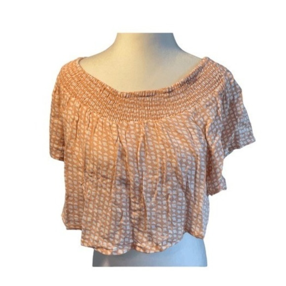 Kiwi & Punch Gingham Check Off The Shoulder Top‎ Peach White Crop Ruffle S